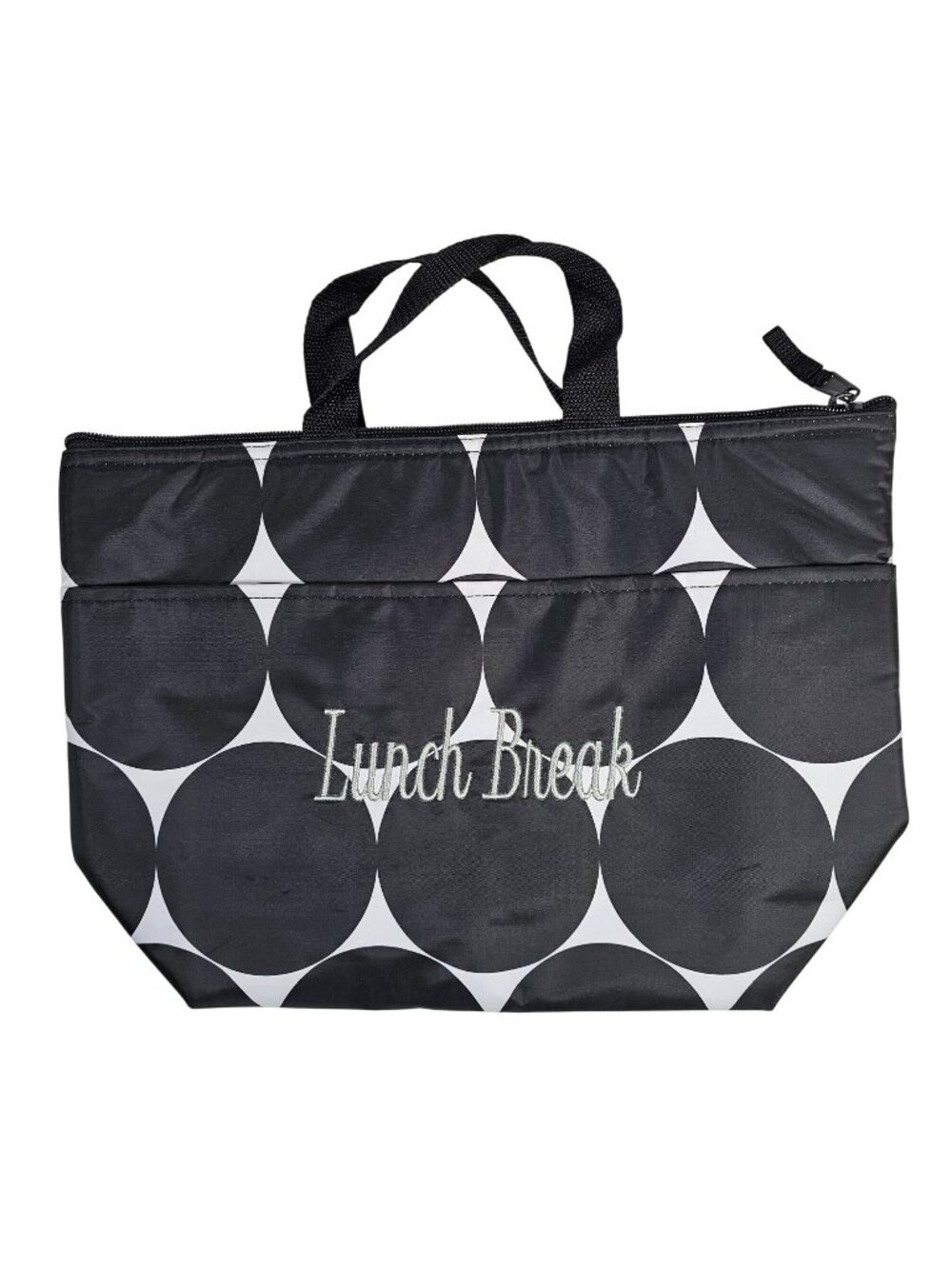 Thirty-One Insulated "Lunch Break" Bag Thermal Tote Black & White Polka Dot 9x7"